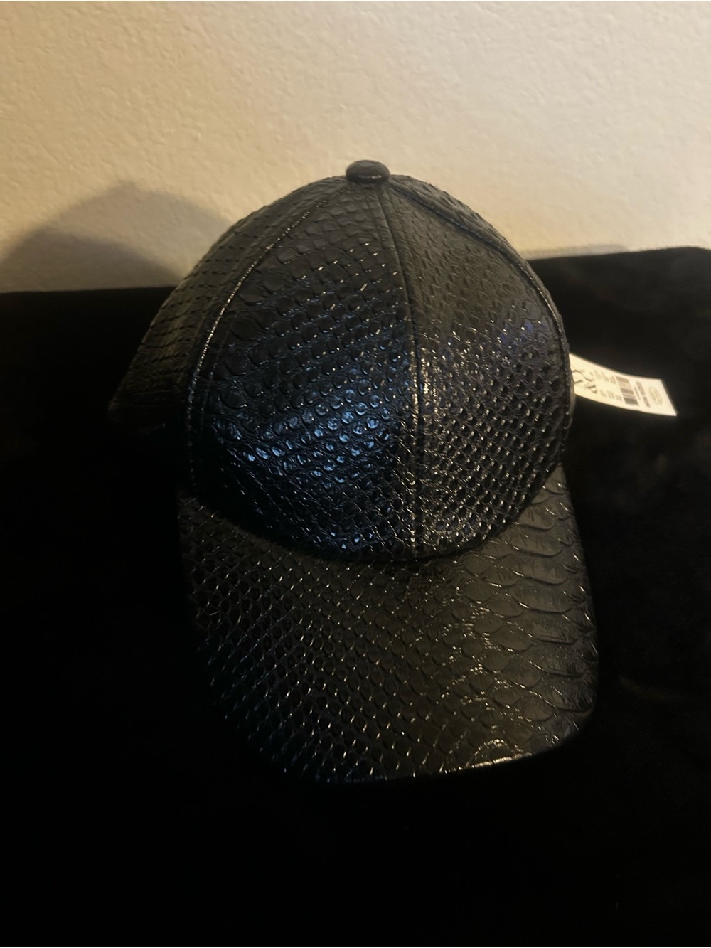 New York & Company Black Faux-Snakeskin Baseball Cap